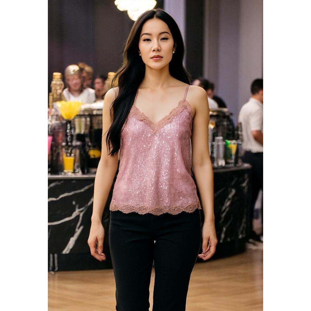 Twinset Milano Sequin Lace Camisole Cami Tank Pink Large